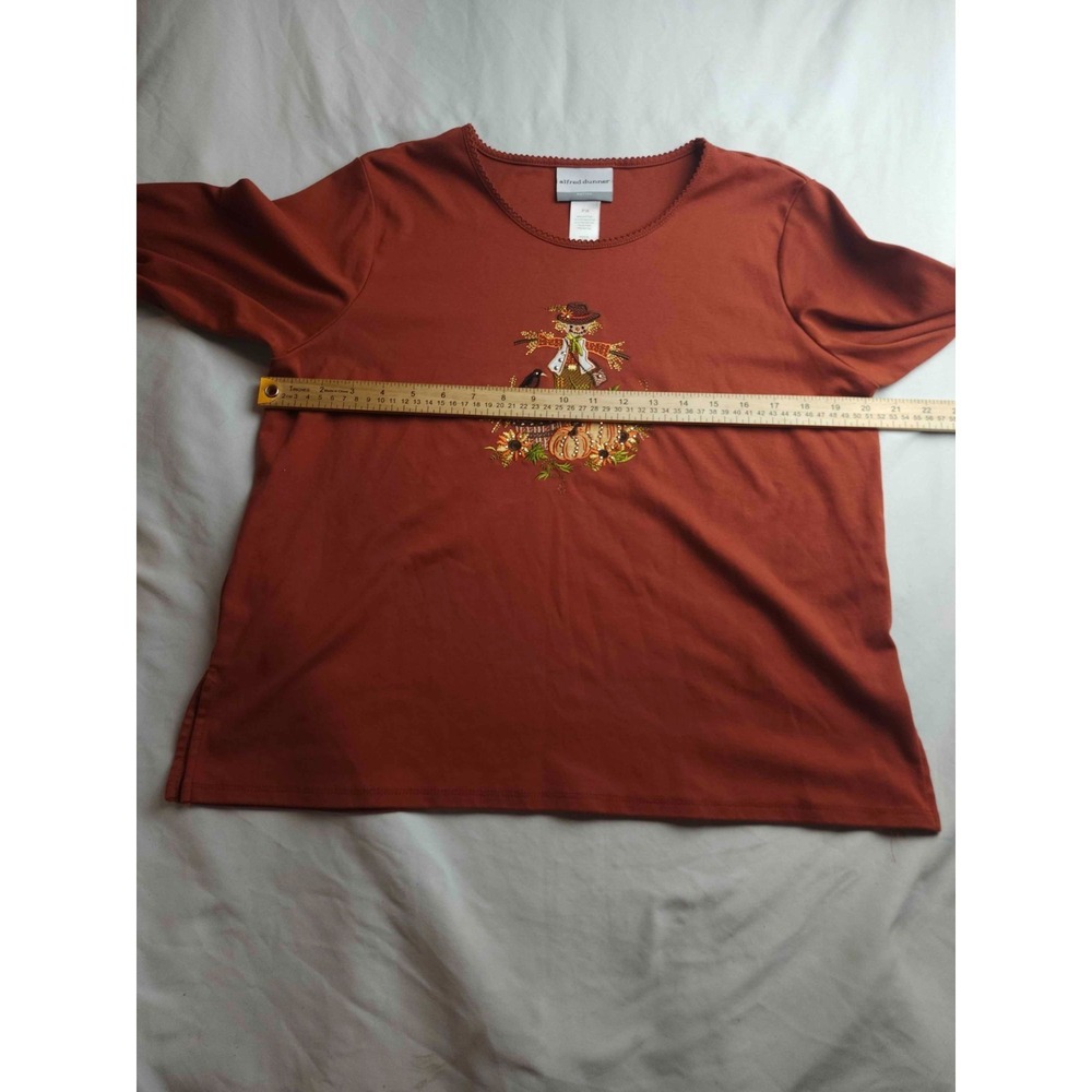 Alfred Dunner Knit Shirt Womens Size MP Orange Jersey Autumn Cabincore Hygge - Picture 3 of 6